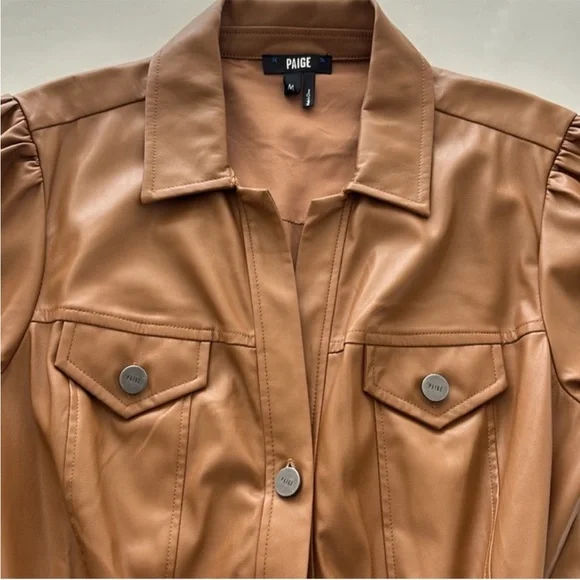 PAIGE Amina Faux-Leather Short-Sleeve Button-Front Mini Dress Size Medium - Picture 2 of 5